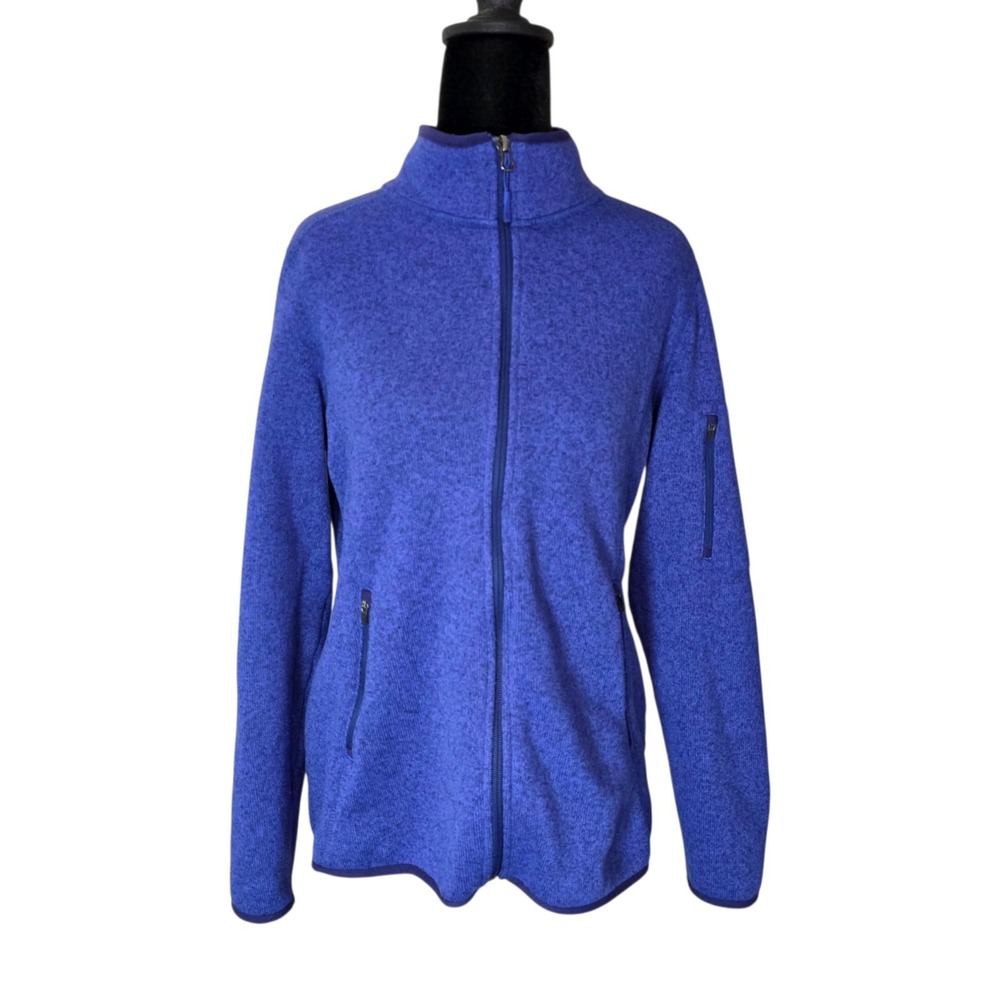 L.L.Bean Womens M Blue Full Zip Sweater Fleece Jacket Hiking Outdoor Zip Pockets